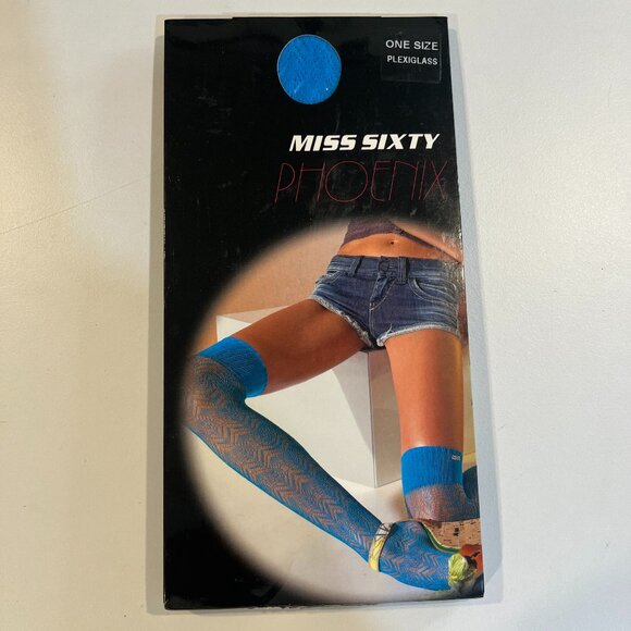 Y2K deadstock Miss Sixty thigh high turquoise nylons - Picture 1 of 6